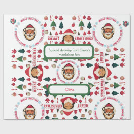 Personalized Santa's Workshop Christmas Gift Wrap ラッピングペーパー