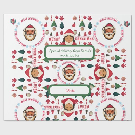 Personalized Santa's Workshop Christmas Gift Wrap ラッピングペーパー (フラット)