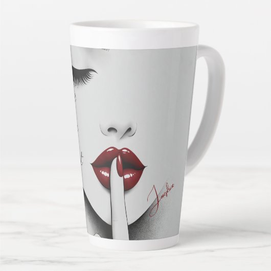 Personalized Sassy Quote Red Lips Beauty Glam Chic カフェラテマグ (右アングル)