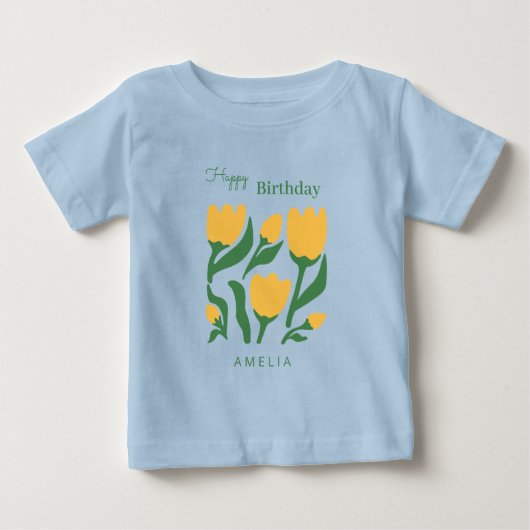 Personalized Scandi Floral Birthday ベビーTシャツ (正面)