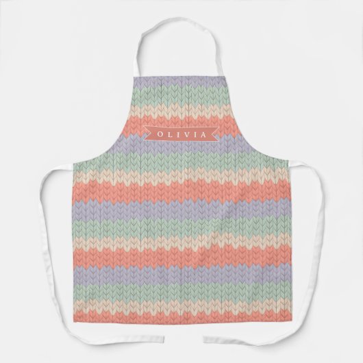 Personalized Scandinavian Pastel Knit Pattern Name エプロン (正面)