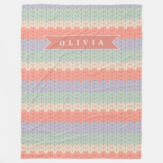 Personalized Scandinavian Pastel Knit Pattern Name フリースブランケット (正面)