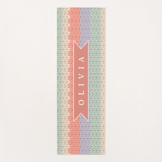 Personalized Scandinavian Pastel Knit Pattern Name ヨガマット (正面)