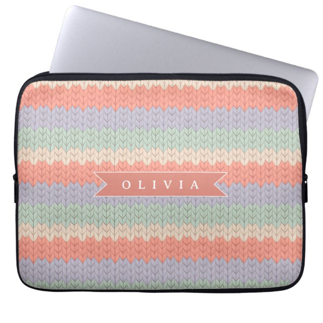 Personalized Scandinavian Pastel Knit Pattern Name ラップトップスリーブ (正面)