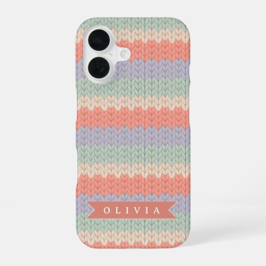 Personalized Scandinavian Pastel Knit Pattern Name iPhone 16ケース (裏面)