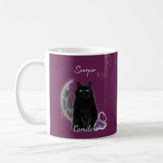 Personalized Scorpio Cat Mug with Name コーヒーマグカップ (左)