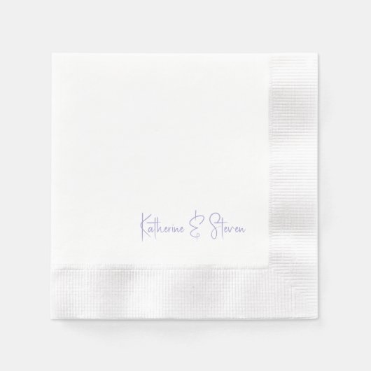 Personalized Script Lavender Names Coined Wedding 縁ありカクテルナプキン (正面)