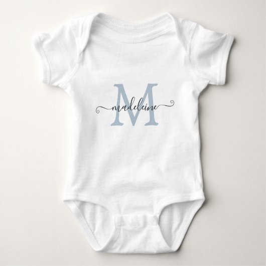 Personalized Script Name Monogram Baby Blue ベビーボディスーツ (正面)