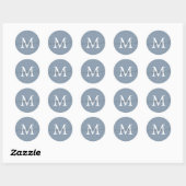 Personalized Script Name Monogram Dusty Blue ラウンドシール (シート)