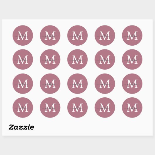 Personalized Script Name Monogram Dusty Rose ラウンドシール (シート)