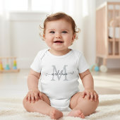 Personalized Script Name Monogram Silver Gray ベビーボディスーツ