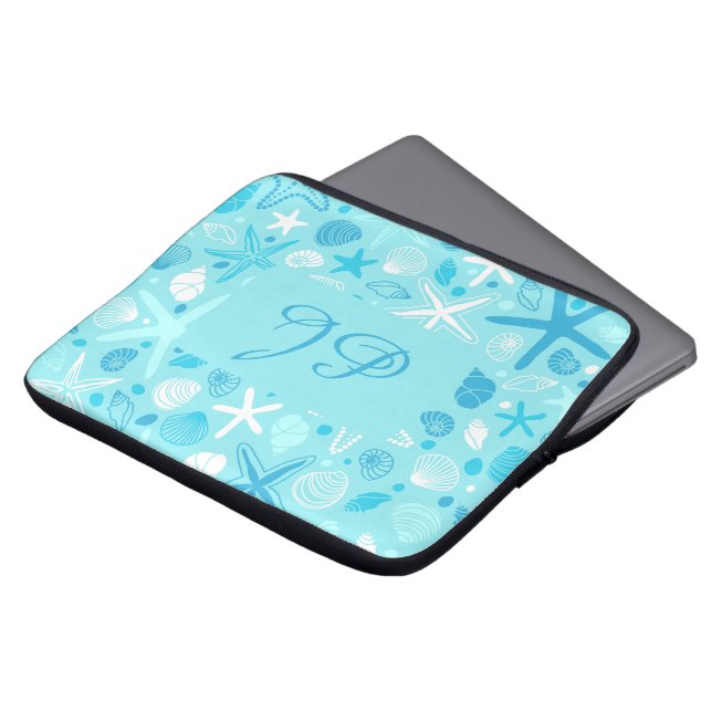 Personalized Sea Laptop Sleeve, Turquoise Kids ラップトップスリーブ (正面上部)