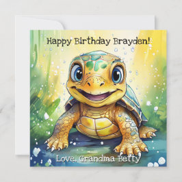 Personalized Sea Turtle Birthday with Color Page カード