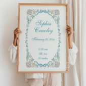 Personalized Seashells Ribbon Birth Info Poster ポスター