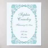 Personalized Seashells Teal Birth Info Poster ポスター (正面)