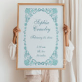 Personalized Seashells Teal Birth Info Poster ポスター