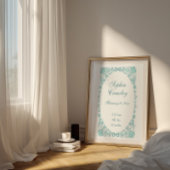 Personalized Seashells Teal Birth Info Poster ポスター