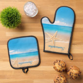 Personalized Seaside Kitchen Mitt & Pot Set 鍋つかみ&鍋敷きセット (トップダウン)