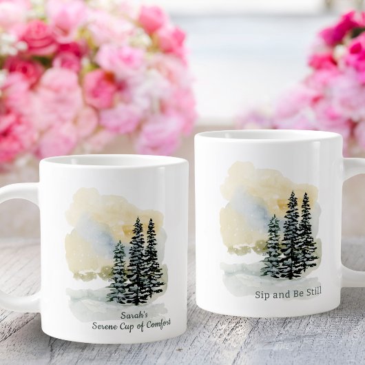 Personalized Serene Sip & Be Still Mug | Watercolo ジャンボコーヒーマグカップ