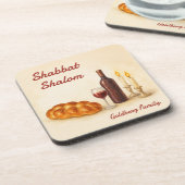 Personalized Shabbat Shalom Watercolor Coaster  コースター (左側)