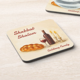 Personalized Shabbat Shalom Watercolor Coaster  コースター