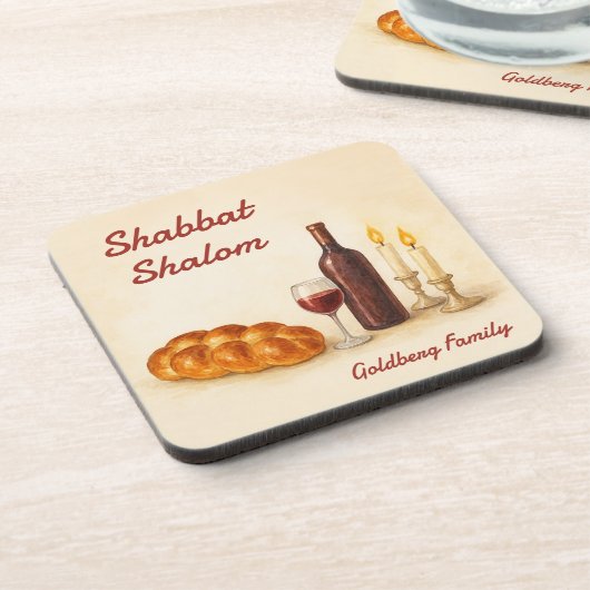 Personalized Shabbat Shalom Watercolor Coaster  コースター (左側)