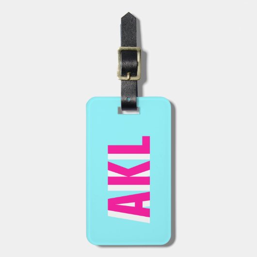 Personalized Shadow Monogram Blue Hot Pink Custom ラゲッジタグ (正面縦)