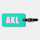 Personalized Shadow Monogram Pink Aqua Green ラゲッジタグ (正面横)