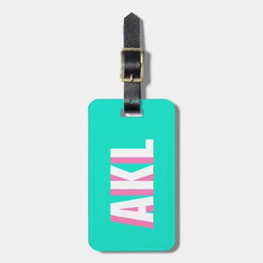 Personalized Shadow Monogram Pink Aqua Green ラゲッジタグ (正面縦)