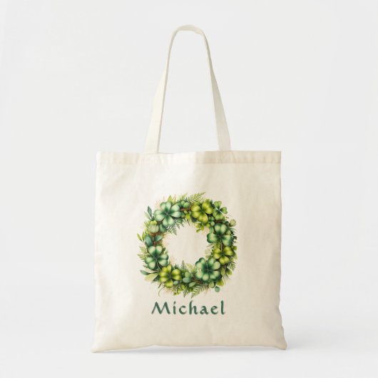 Personalized Shamrock Wreath Botanical Tote Bag トートバッグ (正面)