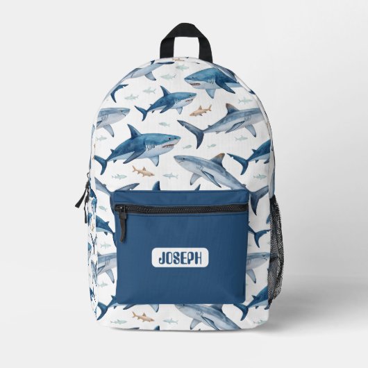 Personalized Shark Pattern Backpack for Boys プリントバックパック (正面)