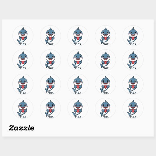 Personalized Shark Valentine Sticker for Boys ラウンドシール (シート)