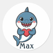 Personalized Shark Valentine Sticker for Boys ラウンドシール (正面)