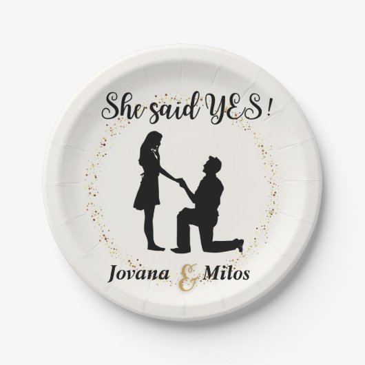 Personalized She said Yes Engagement Plate  ペーパープレート (正面)