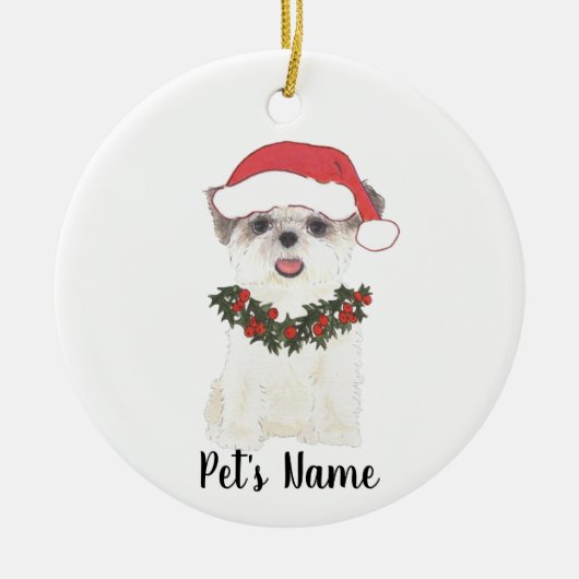 Personalized Shih Tzu (Brown & White) セラミックオーナメント (正面)