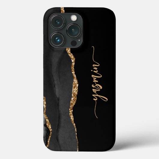 Personalized Signature Black Gold Agate Case-Mate iPhoneケース (裏面)