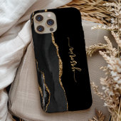 Personalized Signature Black Gold Agate Case-Mate iPhoneケース