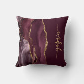 Personalized Signature Burgundy Red Gold Agate クッション (裏面)