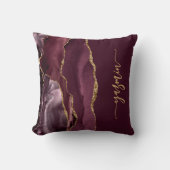 Personalized Signature Burgundy Red Gold Agate クッション (正面)