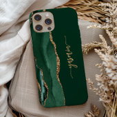Personalized Signature Emerald Green Gold Agate Case-Mate iPhoneケース