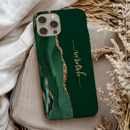 Personalized Signature Emerald Green Gold Agate iPhone 13 Proケース