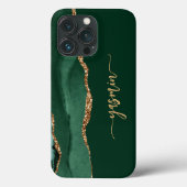 Personalized Signature Emerald Green Gold Agate Case-Mate iPhoneケース (裏面)