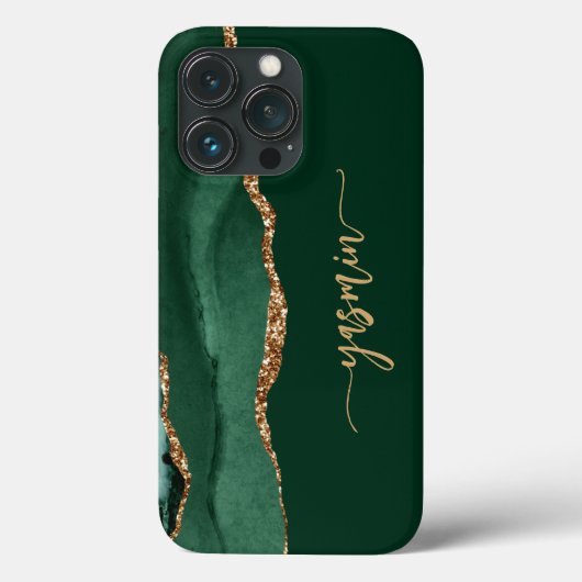 Personalized Signature Emerald Green Gold Agate Case-Mate iPhoneケース (裏面)