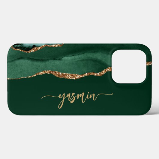 Personalized Signature Emerald Green Gold Agate Case-Mate iPhoneケース (裏面 (横))