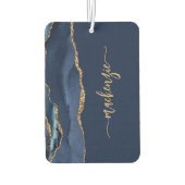 Personalized Signature Navy Blue Gold Agate カーエアーフレッシュナー (裏面)
