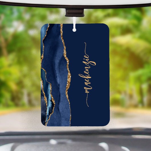 Personalized Signature Navy Blue Gold Agate カーエアーフレッシュナー