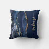Personalized Signature Navy Blue Gold Agate クッション (裏面)
