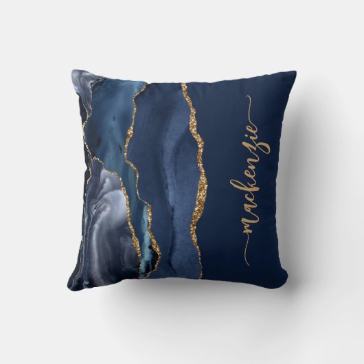 Personalized Signature Navy Blue Gold Agate クッション (裏面)
