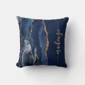 Personalized Signature Navy Blue Gold Agate クッション (正面)