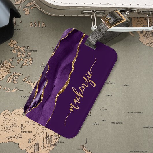Personalized Signature Purple Gold Agate ラゲッジタグ